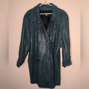 Long oversized green danier leather jacket button up jacket size large